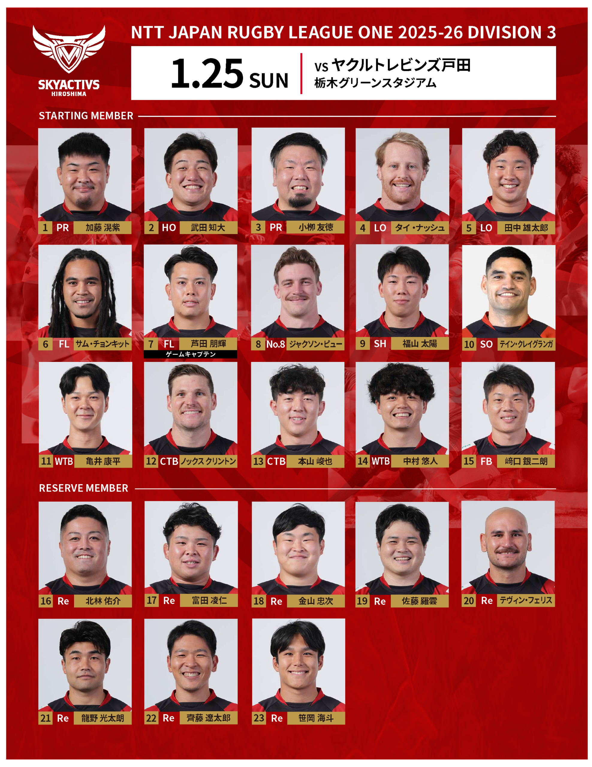 【メンバー発表】vsヤクルトレビンズ戸田 画像