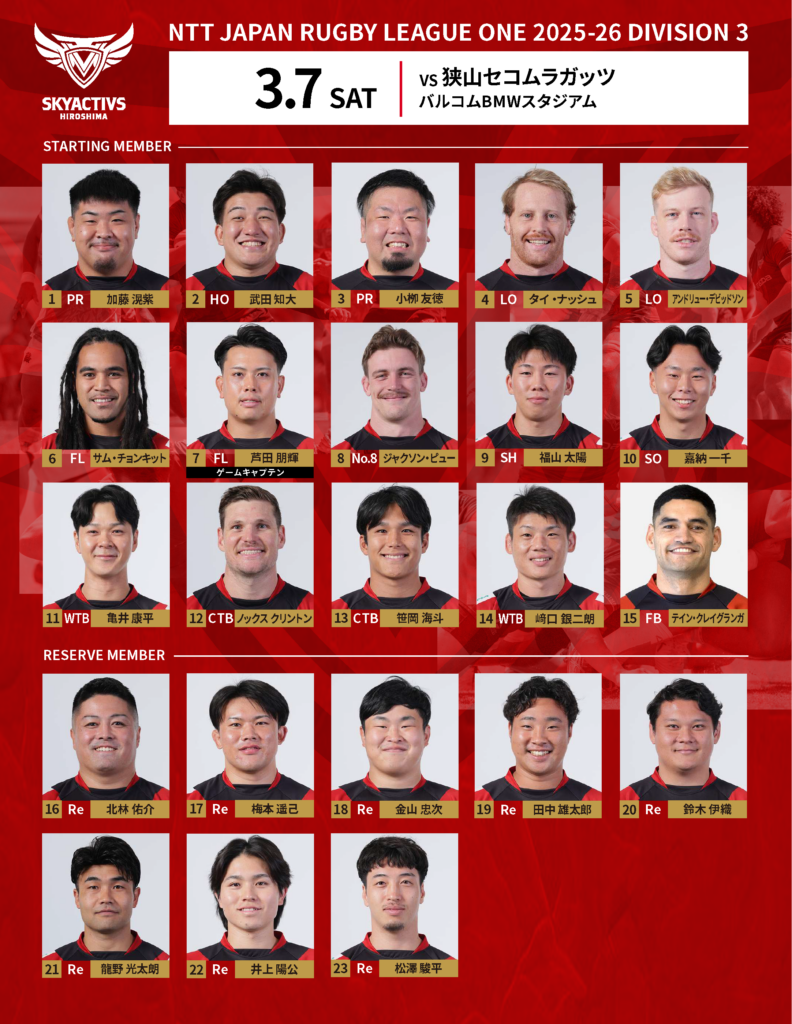 【メンバー発表】vs狭山セコムラガッツ 画像