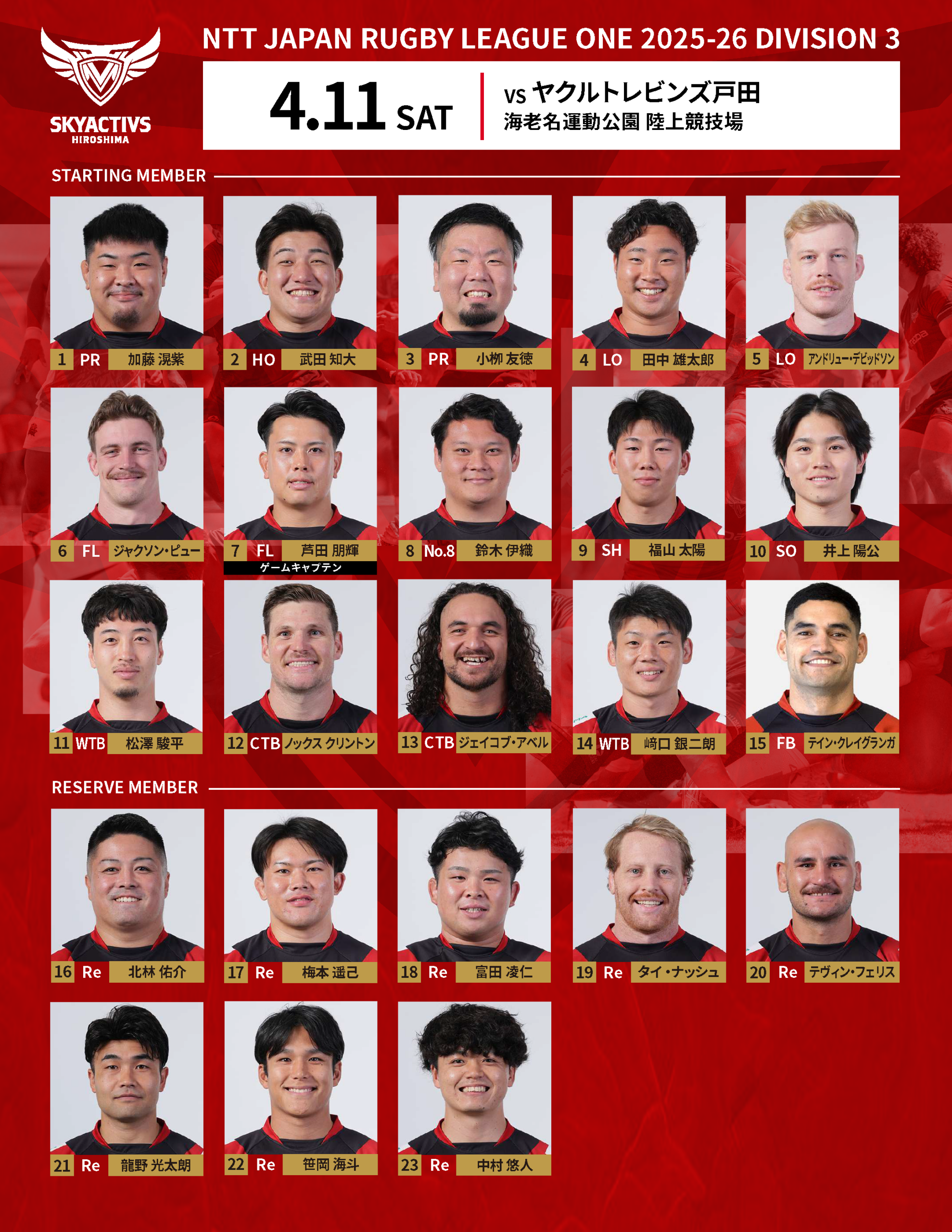 【メンバー発表】vsヤクルトレビンズ戸田 画像